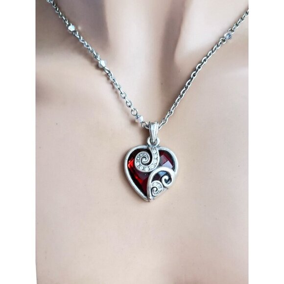 Brighton CUPIDS LOVE Swarovski Crystal Silver Plated Retired Necklace Red Heart - Picture 9 of 9